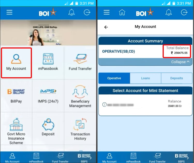 BOI Mobile App Account Balance Check