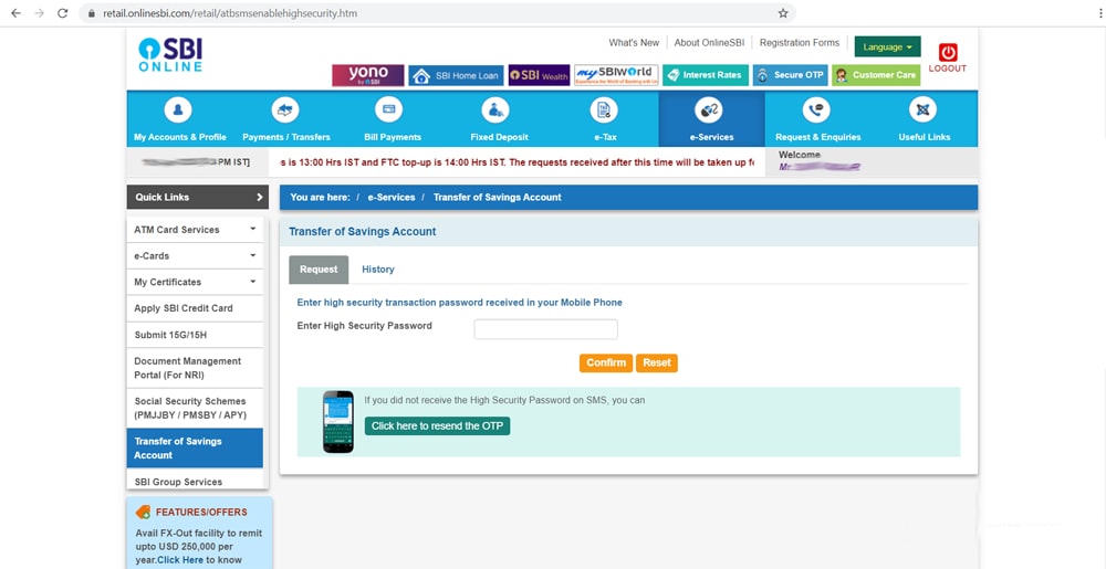 Online SBI Account Transfer Step 4