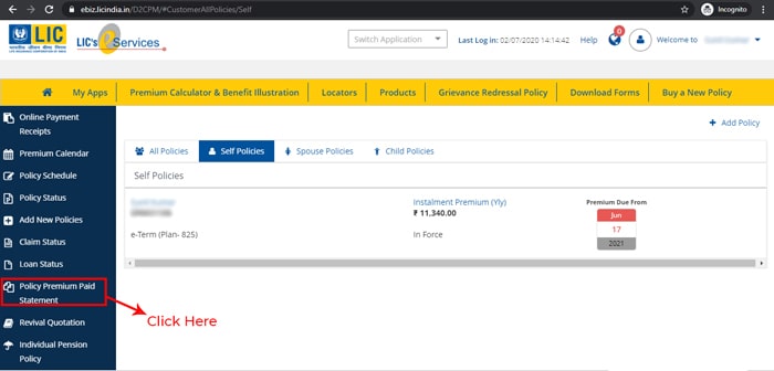 LIC Premium Paid Statement Download Step 5