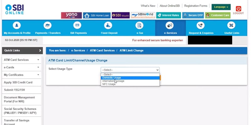 Select international transaction from the drop down