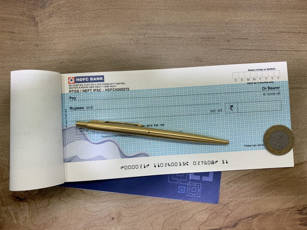 HDFC Bank Cheque Book Displaying IFSC Code