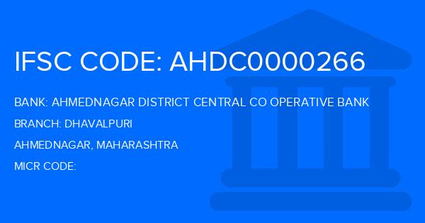 Ahmednagar District Central Co Operative Bank Dhavalpuri Branch IFSC Code