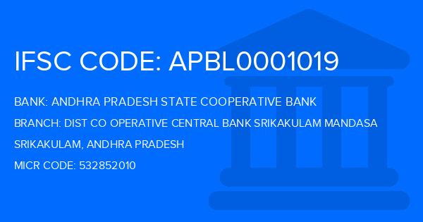 Andhra Pradesh State Cooperative Bank Dist Co Operative Central Bank Srikakulam Mandasa Branch IFSC Code