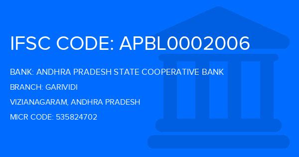 Andhra Pradesh State Cooperative Bank Garividi Branch IFSC Code