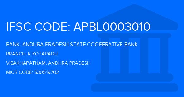 Andhra Pradesh State Cooperative Bank K Kotapadu Branch IFSC Code