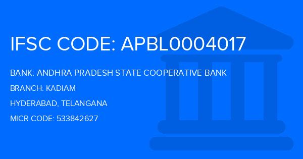 Andhra Pradesh State Cooperative Bank Kadiam Branch IFSC Code