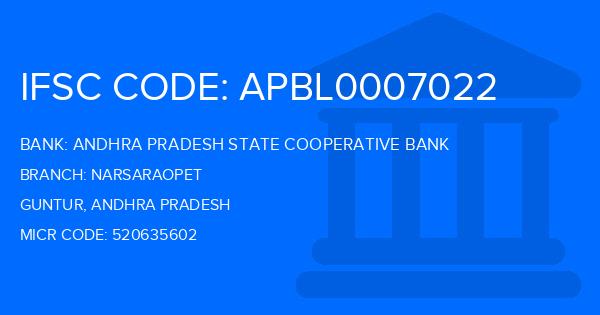 Andhra Pradesh State Cooperative Bank Narsaraopet Branch IFSC Code