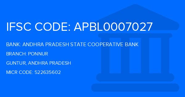 Andhra Pradesh State Cooperative Bank Ponnur Branch IFSC Code