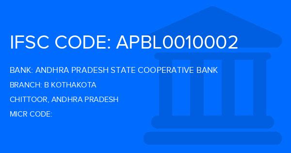 Andhra Pradesh State Cooperative Bank B Kothakota Branch IFSC Code