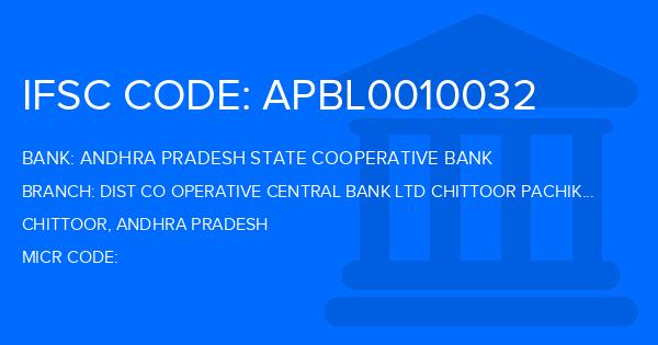 Andhra Pradesh State Cooperative Bank Dist Co Operative Central Bank Ltd Chittoor Pachikapalem Branch IFSC Code