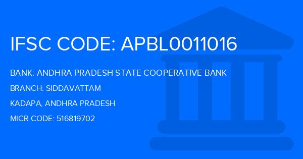 Andhra Pradesh State Cooperative Bank Siddavattam Branch IFSC Code
