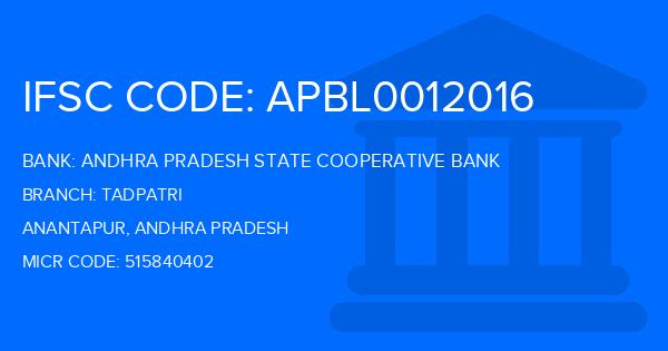 Andhra Pradesh State Cooperative Bank Tadpatri Branch IFSC Code