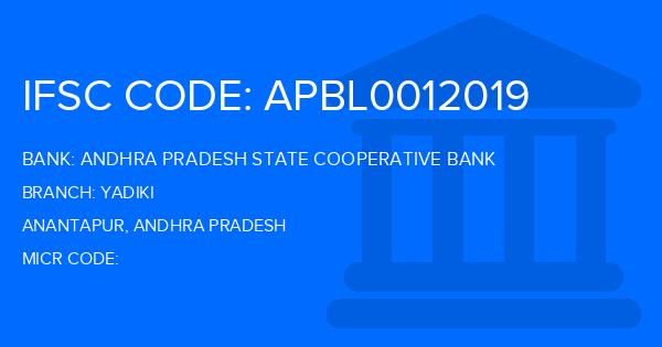 Andhra Pradesh State Cooperative Bank Yadiki Branch IFSC Code