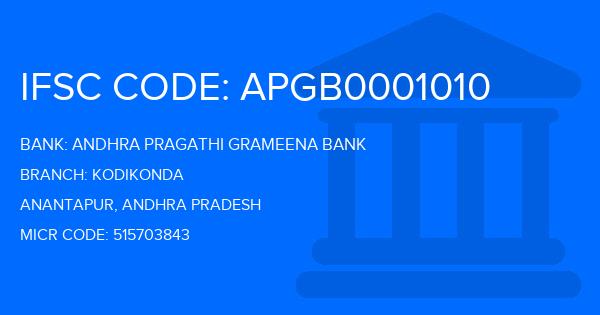 Andhra Pragathi Grameena Bank (APGB) Kodikonda Branch IFSC Code