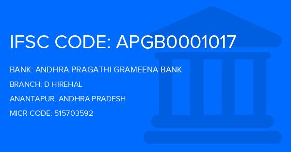 Andhra Pragathi Grameena Bank (APGB) D Hirehal Branch IFSC Code
