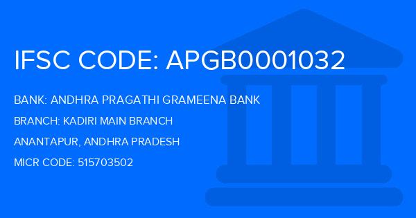 Andhra Pragathi Grameena Bank (APGB) Kadiri Main Branch