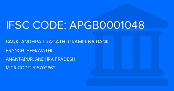 Andhra Pragathi Grameena Bank (APGB) Hemavathi Branch IFSC Code