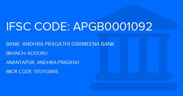 Andhra Pragathi Grameena Bank (APGB) Koduru Branch IFSC Code