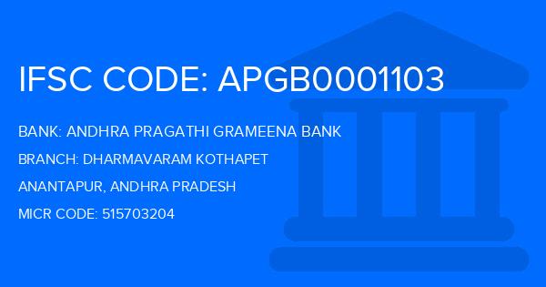 Andhra Pragathi Grameena Bank (APGB) Dharmavaram Kothapet Branch IFSC Code