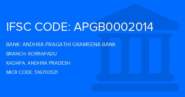 Andhra Pragathi Grameena Bank (APGB) Korrapadu Branch IFSC Code