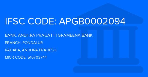 Andhra Pragathi Grameena Bank (APGB) Pondalur Branch IFSC Code