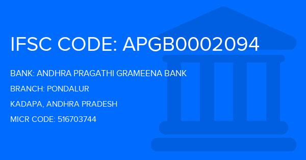 Andhra Pragathi Grameena Bank (APGB) Pondalur Branch IFSC Code