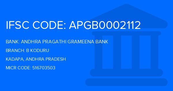 Andhra Pragathi Grameena Bank (APGB) B Koduru Branch IFSC Code