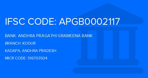 Andhra Pragathi Grameena Bank (APGB) Kodur Branch IFSC Code