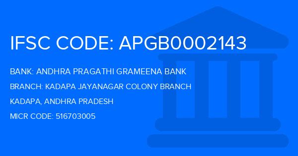 Andhra Pragathi Grameena Bank (APGB) Kadapa Jayanagar Colony Branch