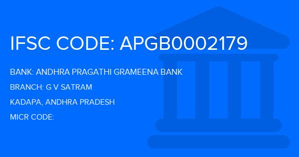 Andhra Pragathi Grameena Bank (APGB) G V Satram Branch IFSC Code