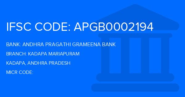 Andhra Pragathi Grameena Bank (APGB) Kadapa Mariapuram Branch IFSC Code
