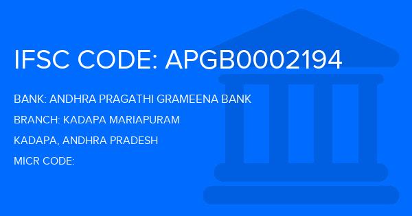 Andhra Pragathi Grameena Bank (APGB) Kadapa Mariapuram Branch IFSC Code