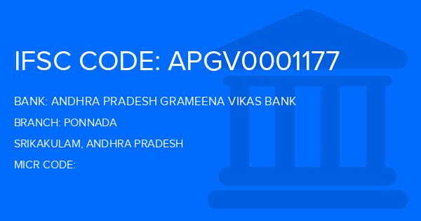 Andhra Pradesh Grameena Vikas Bank (APGVB) Ponnada Branch IFSC Code