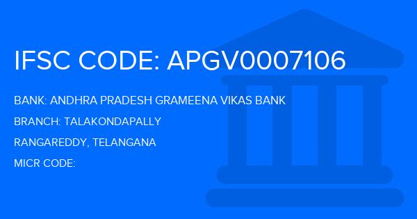 Andhra Pradesh Grameena Vikas Bank (APGVB) Talakondapally Branch IFSC Code