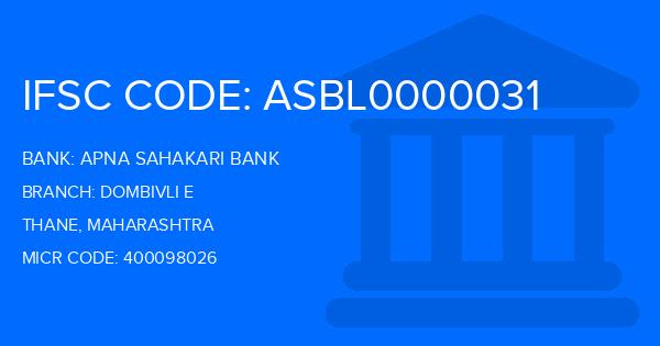 Apna Sahakari Bank Dombivli E Branch IFSC Code