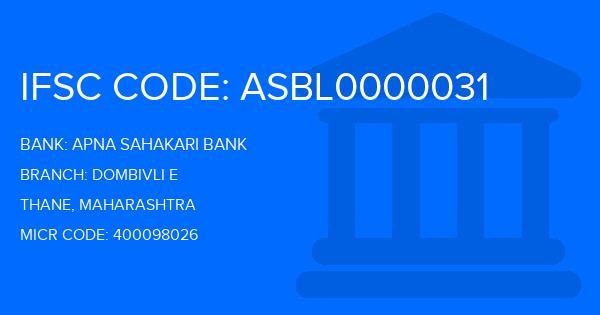 Apna Sahakari Bank Dombivli E Branch IFSC Code