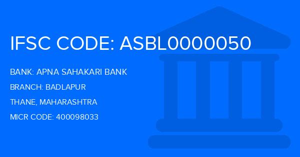 Apna Sahakari Bank Badlapur Branch IFSC Code