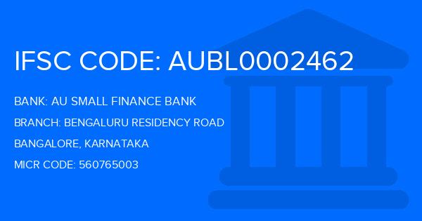 Au Small Finance Bank (AU BANK) Bengaluru Residency Road Branch IFSC Code
