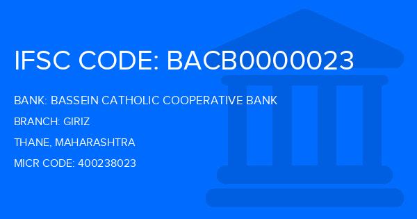 Bassein Catholic Cooperative Bank (BCCB) Giriz Branch IFSC Code