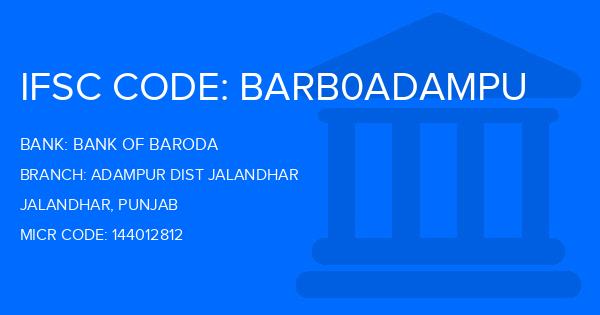 Bank Of Baroda (BOB) Adampur Dist Jalandhar Branch IFSC Code