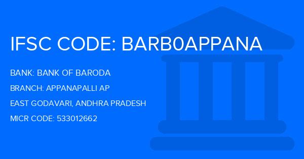 Bank Of Baroda (BOB) Appanapalli Ap Branch IFSC Code