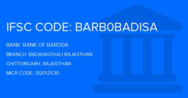 Bank Of Baroda (BOB) Badisngthali Rajasthan Branch IFSC Code