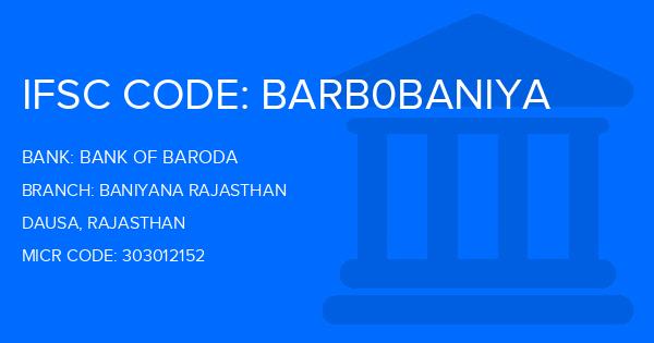 Bank Of Baroda (BOB) Baniyana Rajasthan Branch IFSC Code