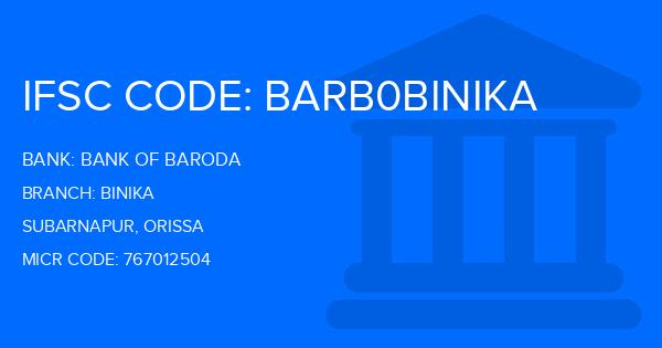 Bank Of Baroda (BOB) Binika Branch IFSC Code