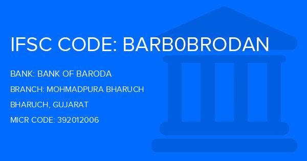 Bank Of Baroda (BOB) Mohmadpura Bharuch Branch IFSC Code
