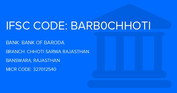 Bank Of Baroda (BOB) Chhoti Sarwa Rajasthan Branch IFSC Code