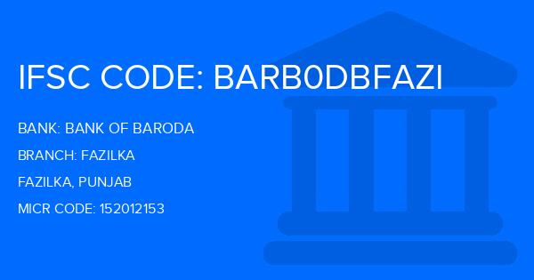 Bank Of Baroda (BOB) Fazilka Branch IFSC Code