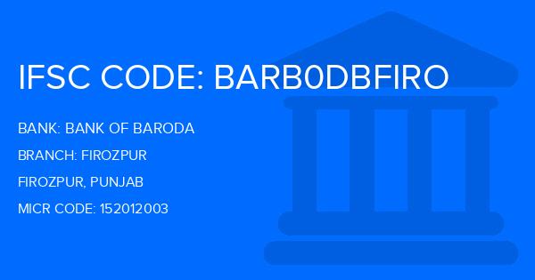 Bank Of Baroda (BOB) Firozpur Branch IFSC Code