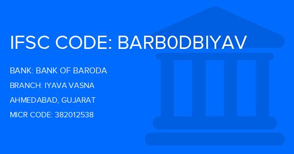 Bank Of Baroda (BOB) Iyava Vasna Branch IFSC Code