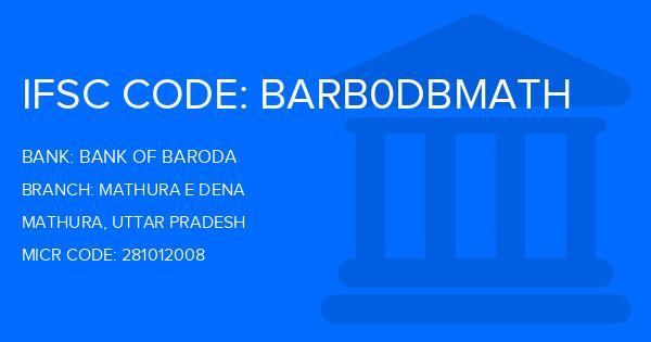Bank Of Baroda (BOB) Mathura E Dena Branch IFSC Code